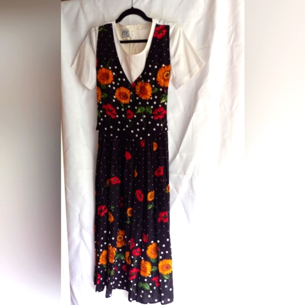 Vintage Rose and Sunflower midi dress